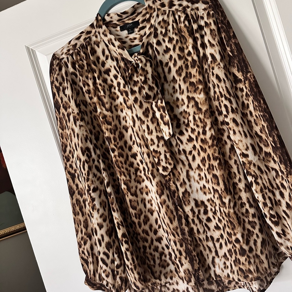 J. Crew Brown and Black Tie Front 3/4 Sleeve Blouse